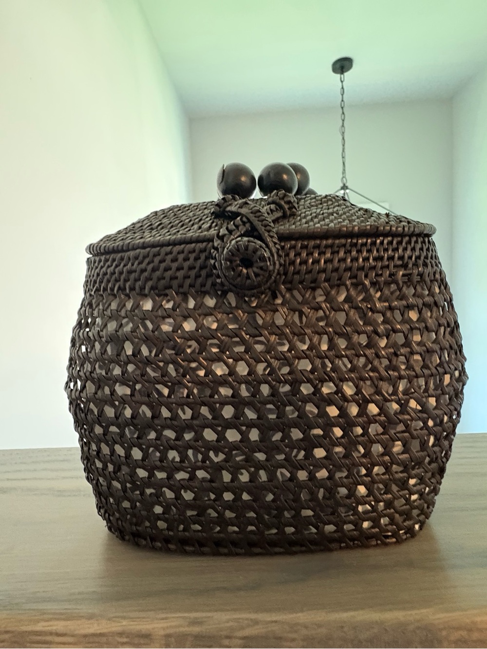 NWT Anthro Black 100% Rattan Woven Bead-Handle Tote - Picture 12 of 13